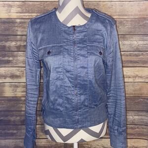 7 For All Mankind Chambray Moto Style Zip Jacket Women's Med Lightweight Blue